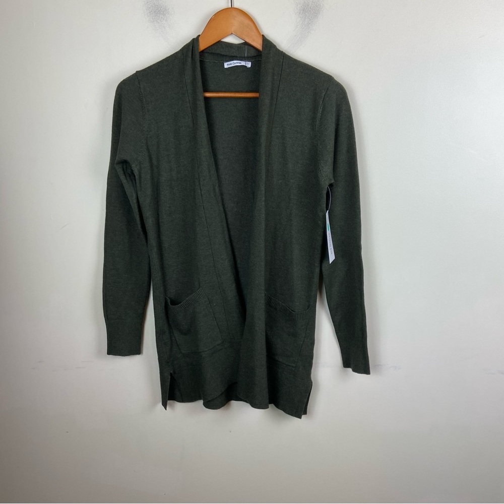 Pink Clover Forest Green Open Front Long Line Cardigan Sweater‎ NWT Size Small